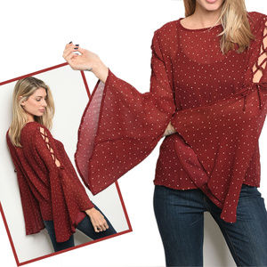 BURGUNDY PEACH DOTS TOP @